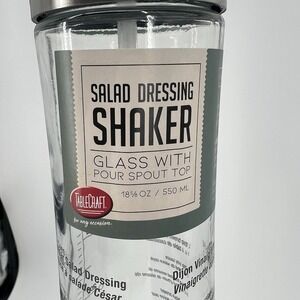 Tablecraft Salad Dressing Shaker, Glass w/Plastic & Metal Pour Spout Top - NEW!
